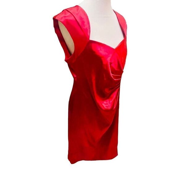 Shelby Nites Vintage Red Sheath Style Sleeveless Satin Midi Dress  With Ruched F - Picture 4 of 16
